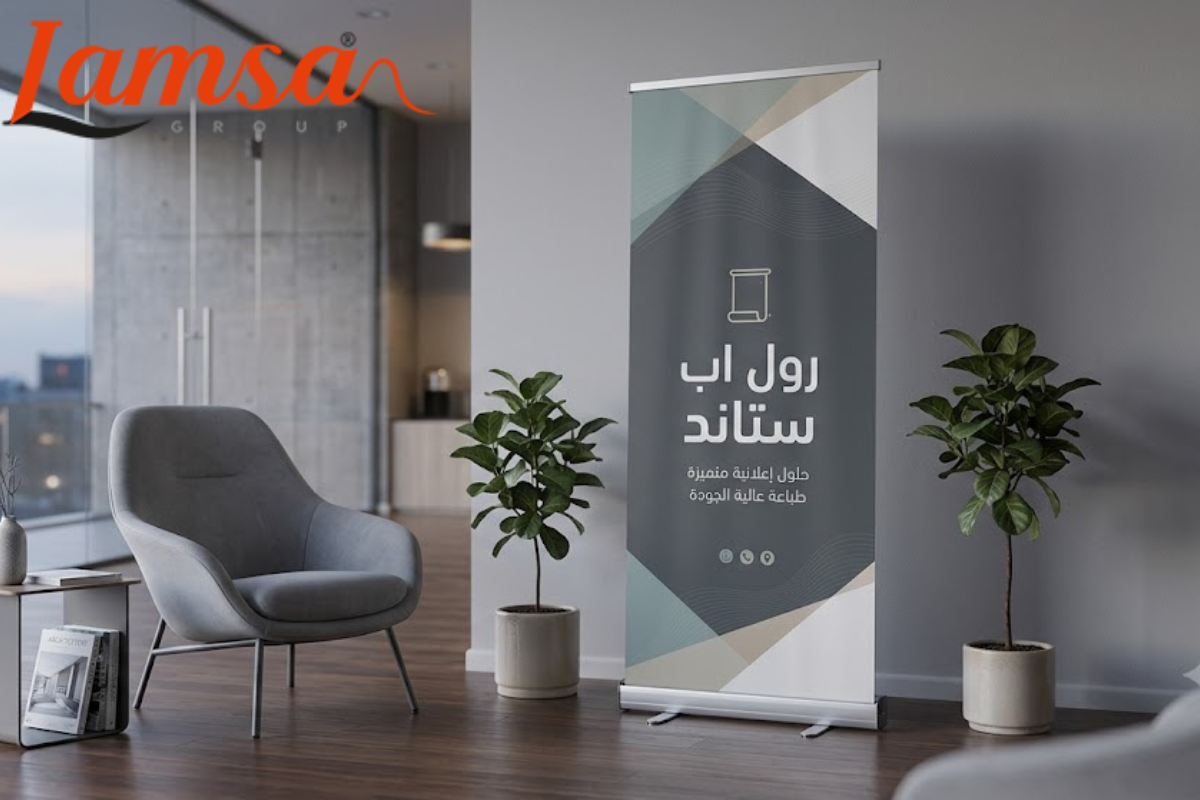 رول اب ستاند عملي وسهل الاستخدام مناسب للحملات التسويقية ونقاط العرض.