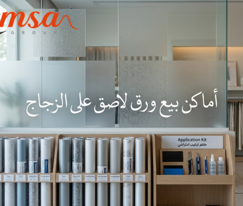 ورق لاصق على الزجاج بتصميم عصري يضيف خصوصية وأناقة للمكان.