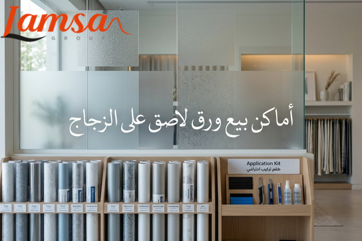 ورق لاصق على الزجاج بتصميم عصري يضيف خصوصية وأناقة للمكان.