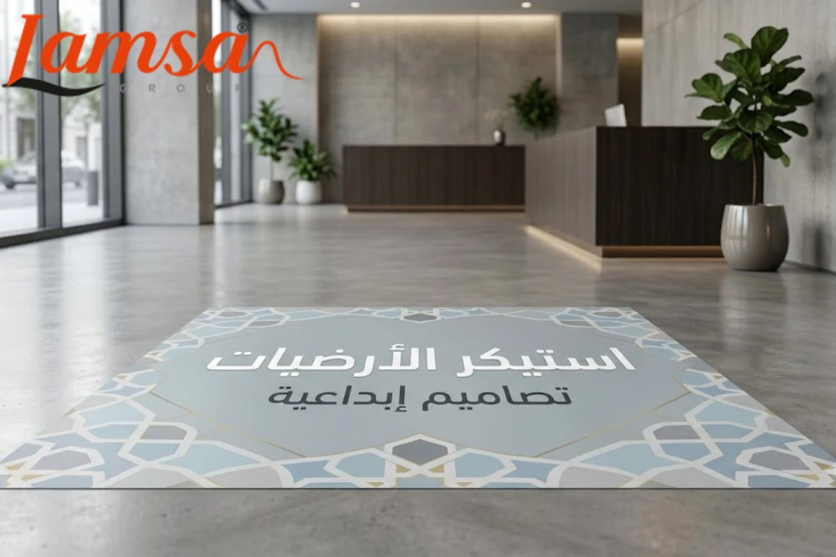 تصميم استيكر للارضيات يستخدم للتوجيه في المعارض والمولات