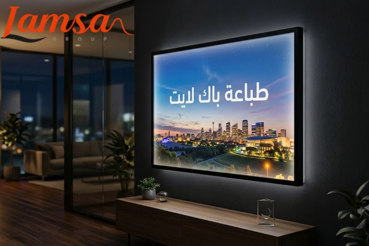 ستاند عرض داخلي مضيء في أحد المولات مصمم بطباعة باك لايت الرقمية